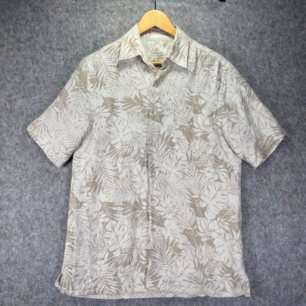 Tasso Elba Hawaiian Shirt Mens Silk Linen Blend‎ Camp Aloha Beach Summer Floral